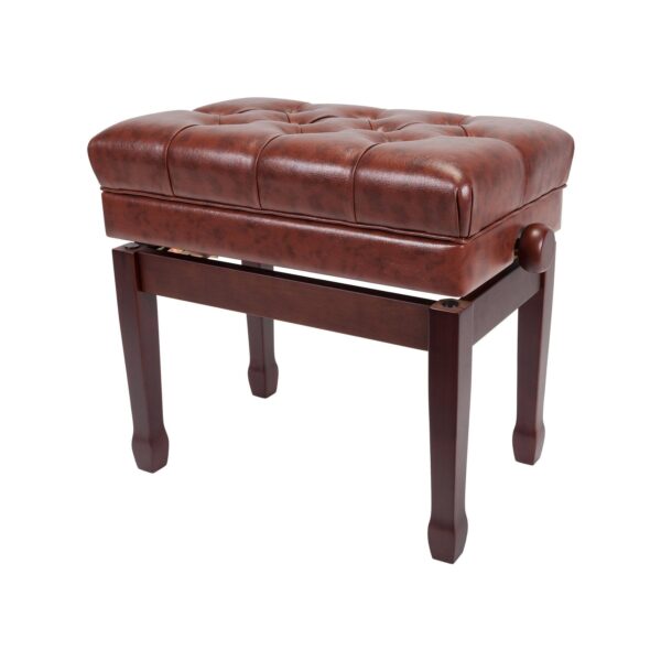 Premium Buttoned Double Padded Piano Bench - Storage Compartment - Height Adjustable - Double Padded Seat - Walnut