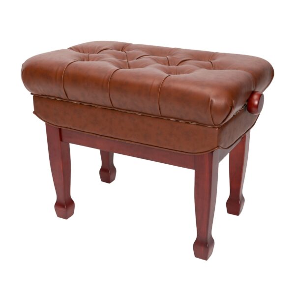 Premium Buttoned Double Padded Piano Bench - Height Adjustable - Double Padded Seat - Mahogany