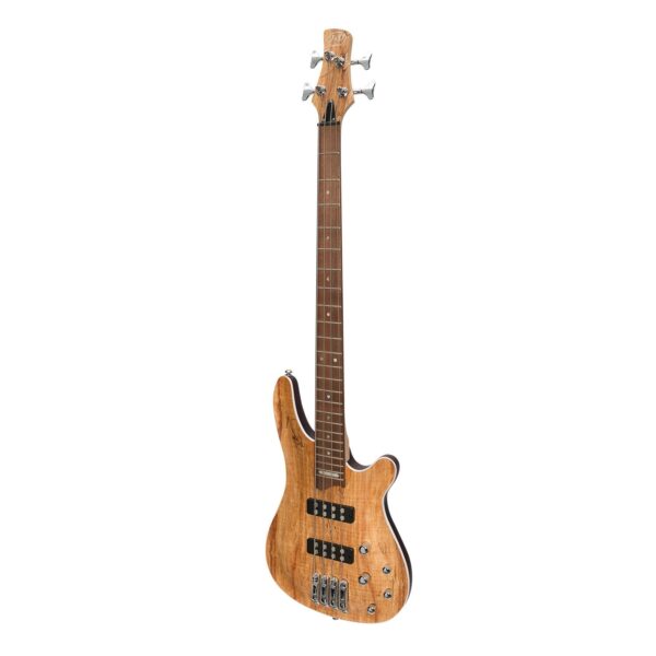 4 String Bass Gtr - Solid Mahog Body/German Curved Spalted Maple Top - Canadian Maple/Nato Boltneck - 24 Fret F/B - H/H Active P/Ups - Nat Satin