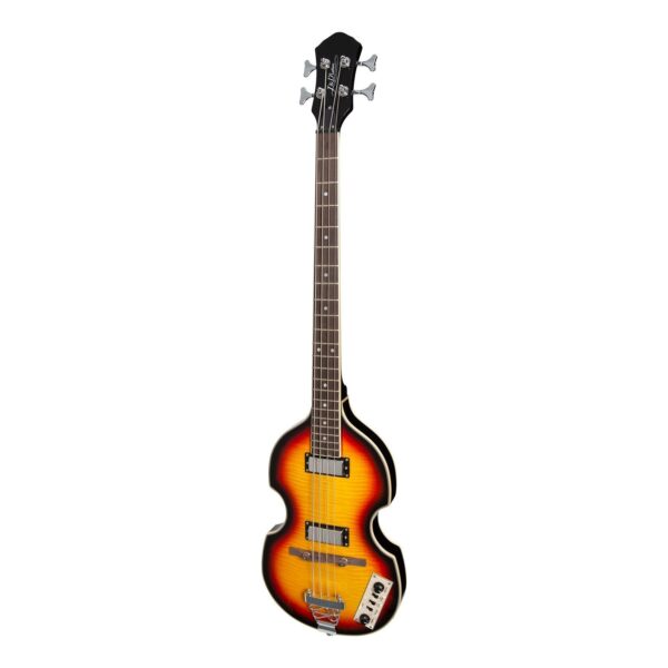 Beetle Bass 4 String Bass Guitar Semi Hollow Maple BODY-22 Fret R/Wood F/B With Canadian Maple Set Neck-H/H P/Ups-Trapeze Tailpiece-Tobacco Sunburst