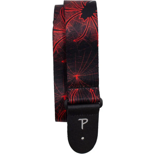 Perris 2" Polyester "Red Spiders" Guitar Strap with Leather Ends Adjustable Length 39" to 58"