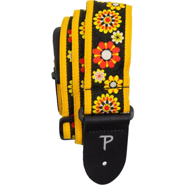 Perris 2" Jacquard Guitar Strap with Sixties Floral Burst Pattern with Leather Ends Adjustable Length 39" to 58"